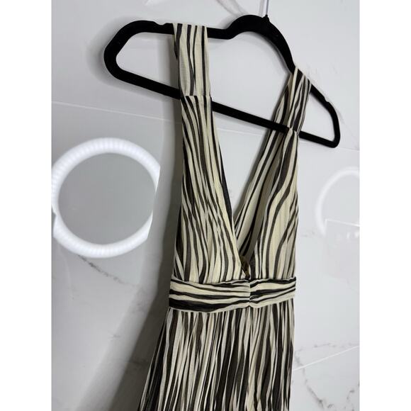 ALICE + OLIVIA Dress Sz S Striped Floral Fit Flare Halter Babydoll Silk Y2K - Picture 3 of 13